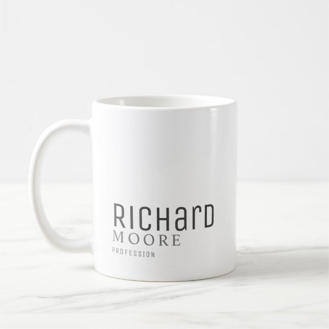 modern minimalist plain white black name coffee mug (Left)