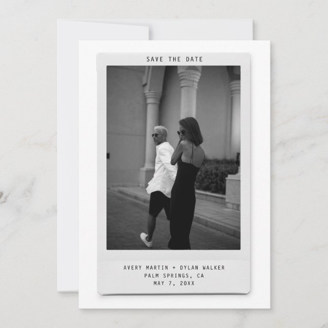 Modern Minimalist Polaroid Photo Save the Date (Front)