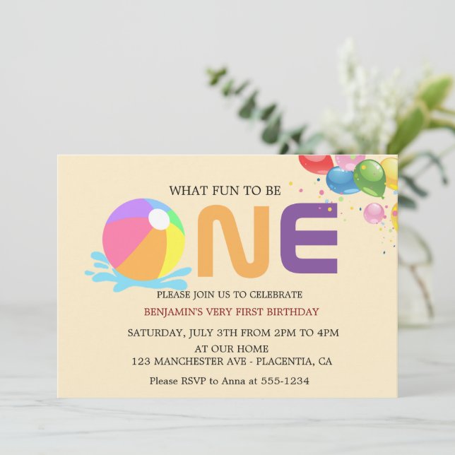 Modern Minimalist Pool Party First Birthday  Invitation (Standing Front)