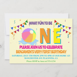 Modern Minimalist Pool Party First Birthday  Invitation