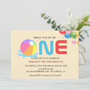 Modern Minimalist Pool Party First Birthday  Invitation
