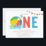 Modern Minimalist Pool Party First Birthday Invitation<br><div class="desc">Ready for Summer?!  This minimalist Beach Ball invitation is fully customisable (text) and you can also change the colours and styles of fonts.</div>