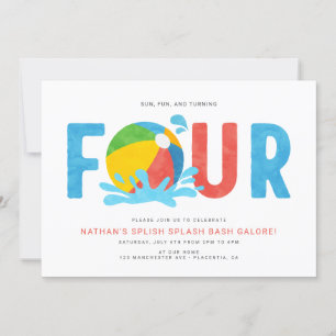 Modern Minimalist Pool Party Fourth Birthday Invitation
