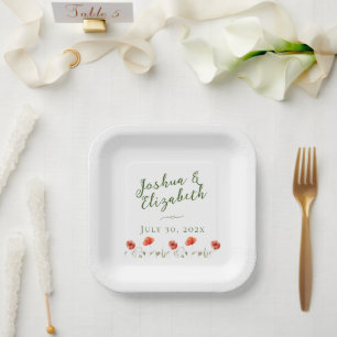 Modern Minimalist Poppies Wedding Paper Plate