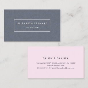 Modern Minimalist Professional Blue Linen and Pink Business Card