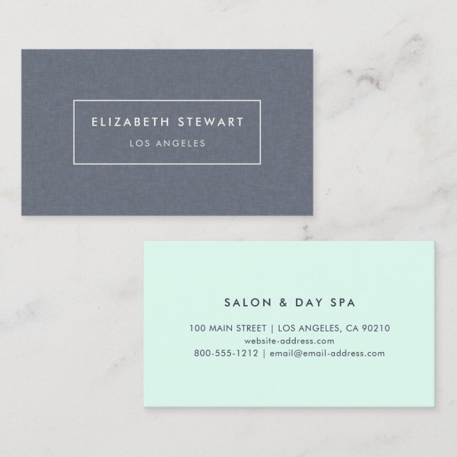 Modern Minimalist Professional Blue Linen Green Business Card (Front/Back)