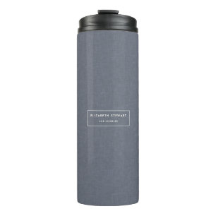 Modern Minimalist Professional Blue Linen Ivory Thermal Tumbler