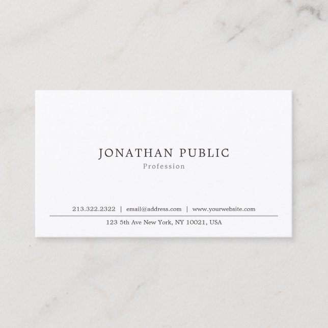Modern Minimalist Professional Classic Elegant Top Business Card (Front)