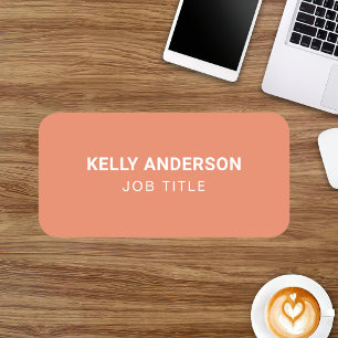 Modern Minimalist Professional Coral Peach & White Name Tag