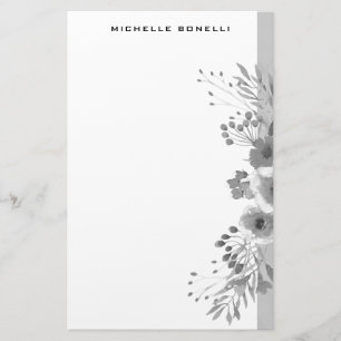 Modern Minimalist Professional Flowers Grey White Stationery