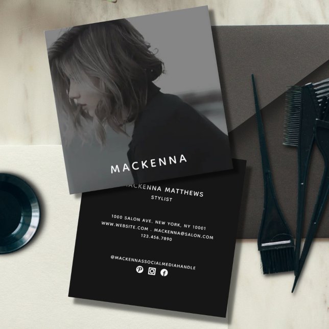 Modern Minimalist Professional Hair Stylist Photo Square Business Card (Creator Uploaded)