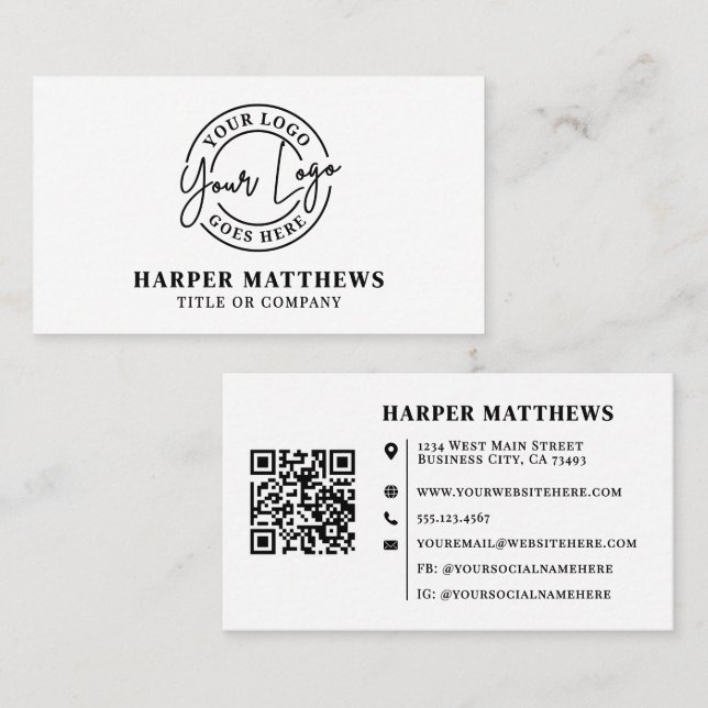 Modern Minimalist Professional Logo QR Code Business Card (Front/Back)