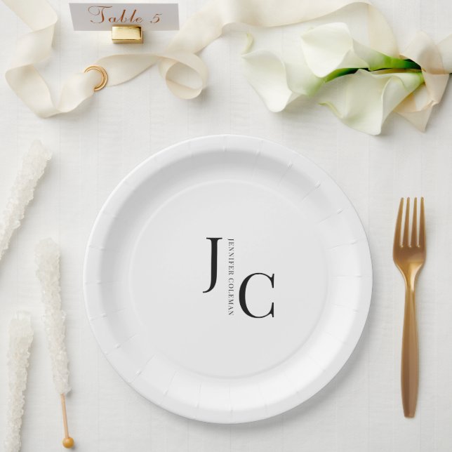 Modern Minimalist Professional Monogram Paper Plate (Wedding)