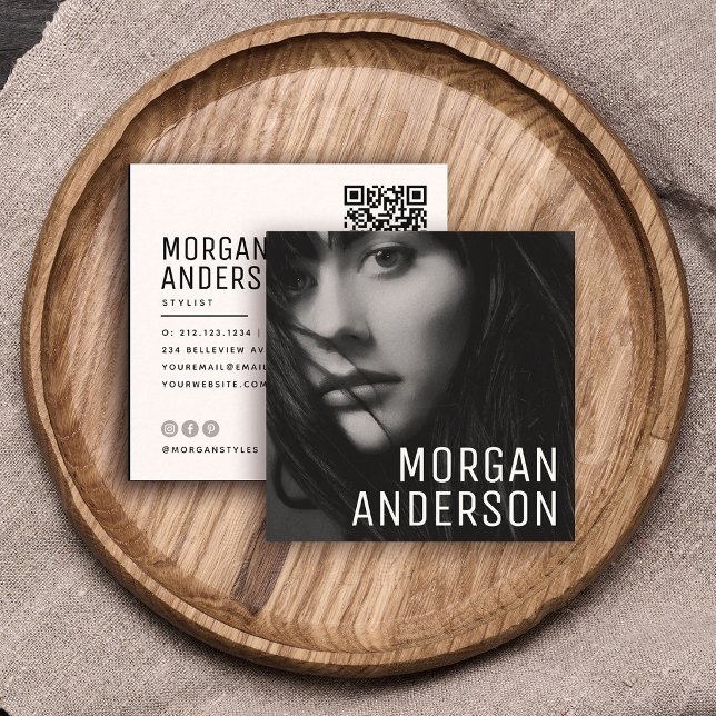 Modern Minimalist Professional Photo QR CODE Square Business Card (Creator Uploaded)