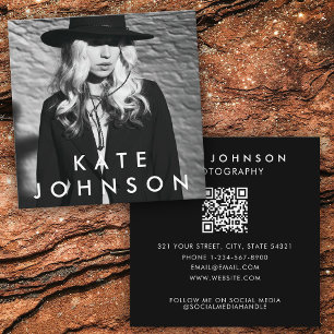 Modern Minimalist Professional Photo QR Code Square Business Card