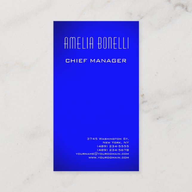 Modern Minimalist Professional Plain Blue Business Card (Front)