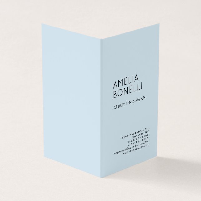 Modern Minimalist Professional Plain Blue Business Card (Outside)