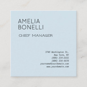 Modern Minimalist Professional Plain Blue Square Business Card