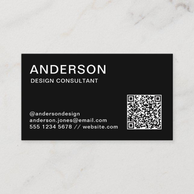 Modern Minimalist Professional QR Code Black Business Card (Front)