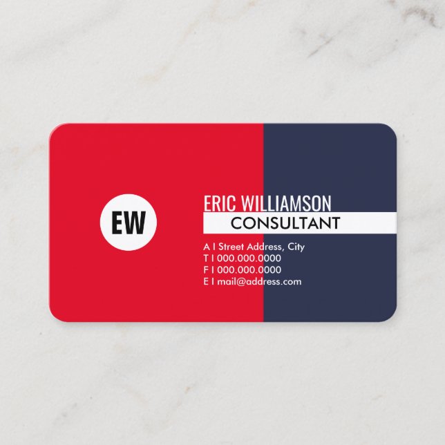Modern minimalist professional red and indigo business card (Front)