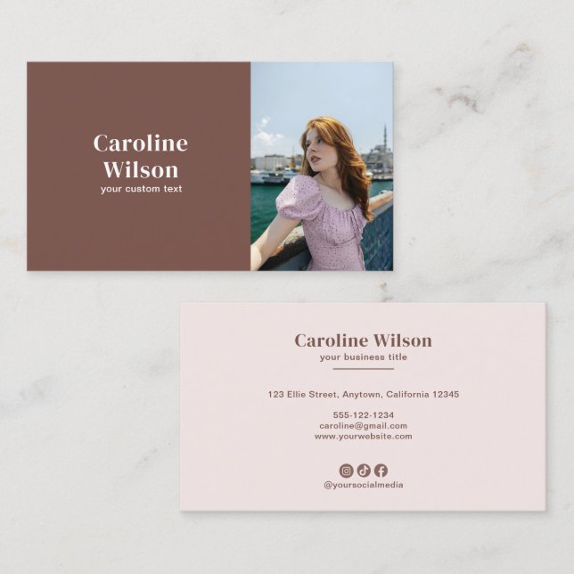 Modern Minimalist Professional Terracotta Photo  Business Card (Front/Back)