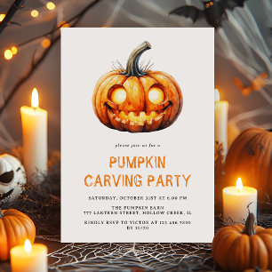 Modern Minimalist Pumpkin Carving Party Halloween Invitation