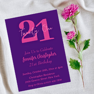 Modern Minimalist Purple 21st birthday invitations