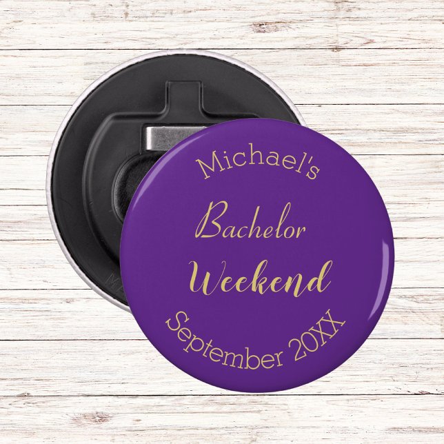 Modern Minimalist Purple and Gold Bachelor Party  Bottle Opener (Creator Uploaded)