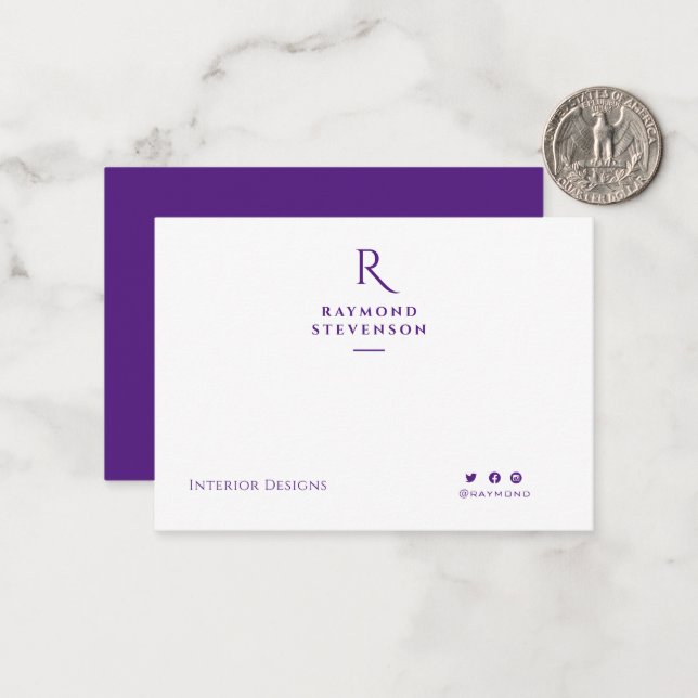 modern minimalist purple and white monogram card (Front/Back In Situ)