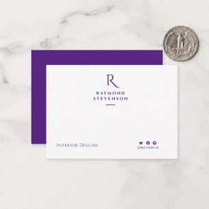 modern minimalist purple and white monogram card