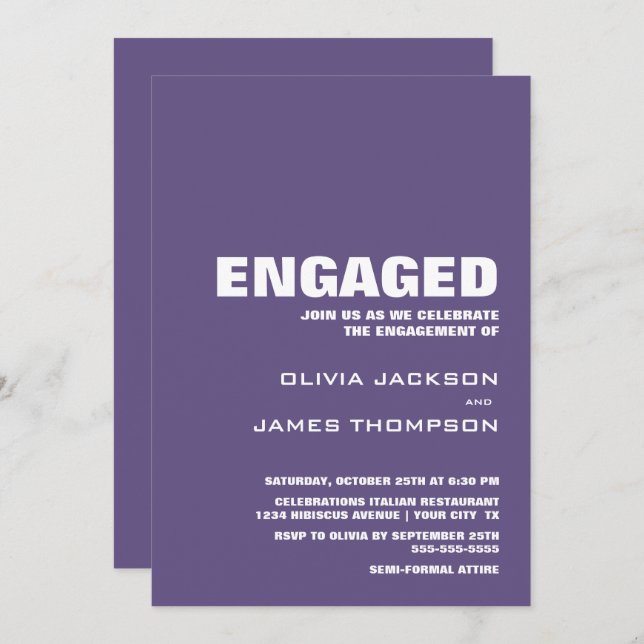 Modern Minimalist Purple Engagement Party Invitation (Front/Back)