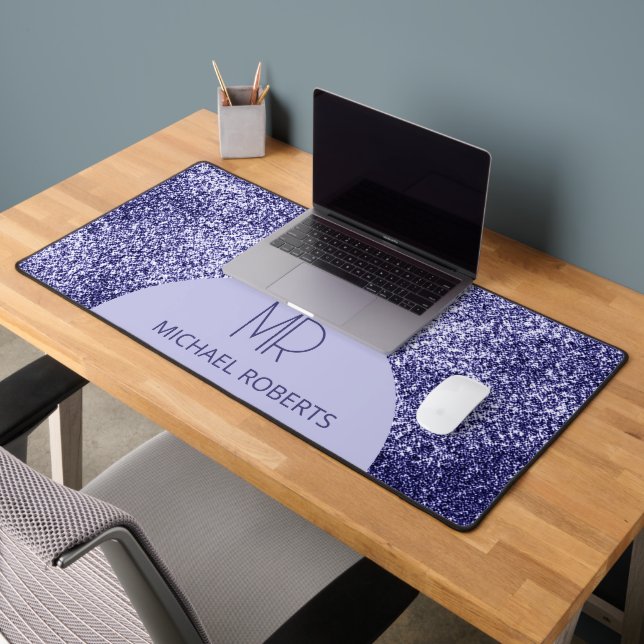 Modern Minimalist Purple Foil Metallic Monogramed Desk Mat (Office 2)