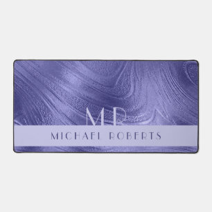 Modern Minimalist Purple Foil Metallic Monogramed Desk Mat