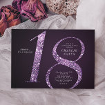 Modern minimalist purple glitter 18th birthday invitation<br><div class="desc">Modern minimalist 18th birthday party invitation features stylish faux purple  foil number 18 and your party details in classic serif font on deep purple background,  simple and elegant,  great surprise birthday invitation for men and women.  
the black background colour can be changed to any colour of your choice.</div>