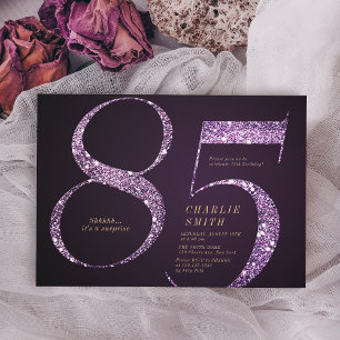 Modern minimalist purple glitter 85th birthday invitation