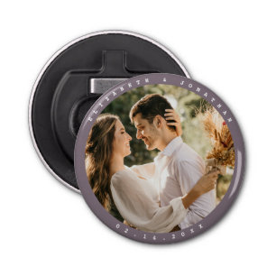 Modern Minimalist Purple Grey Photo Wedding Favour Bottle Opener