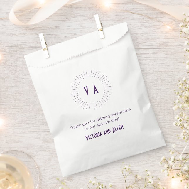 Modern Minimalist Purple Monogram Wedding Favour Bags (Clipped)