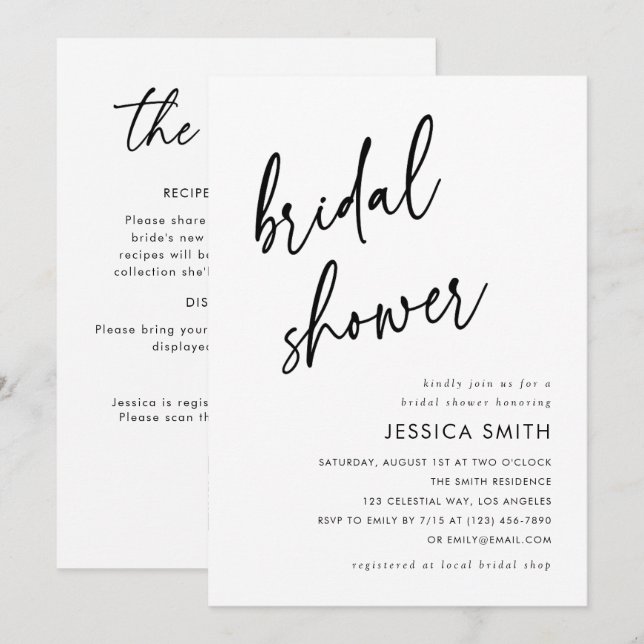 Modern Minimalist QR Code All-in-One Bridal Shower Invitation (Front/Back)