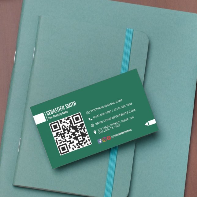 Modern Minimalist QR Code Business Card - Green  (Modern Minimalist QR Code Business Card - Green )