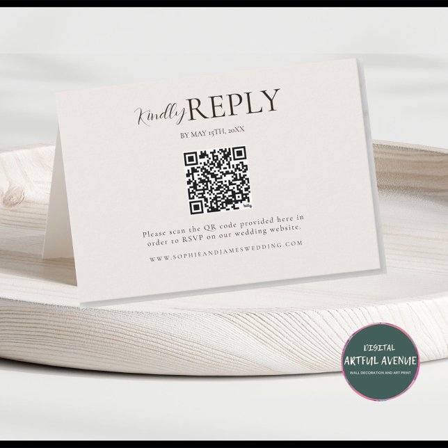 Modern Minimalist QR Code Calligraphy RSVP Card (Minimalist QR Code Response Wedding Invitation)