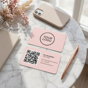 Modern Minimalist QR Code Custom Logo Pink Business Card
