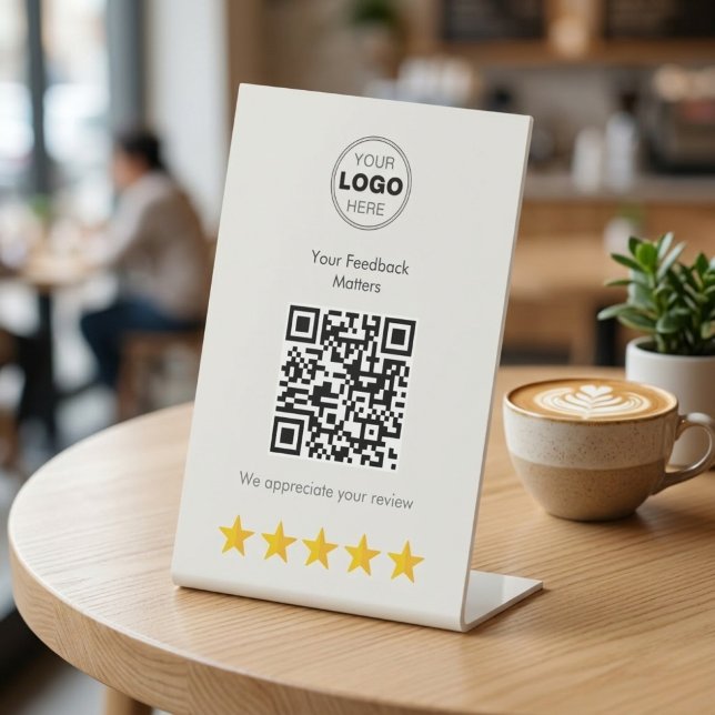 Modern Minimalist QR Code Customer Feedback Pedestal Sign (Boost Business Reviews: Minimalist Neutral QR Code Pedestal Sign)