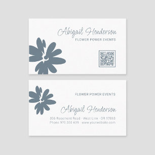 Modern Minimalist QR Code Dusty Blue Daisy Flower Business Card
