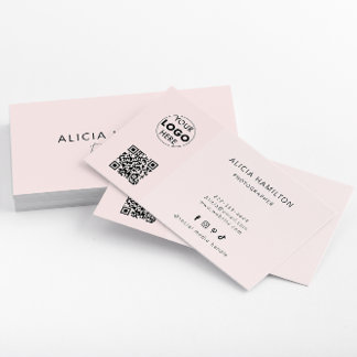 Modern Minimalist | QR Code & Logo | Blush Pink Business Card