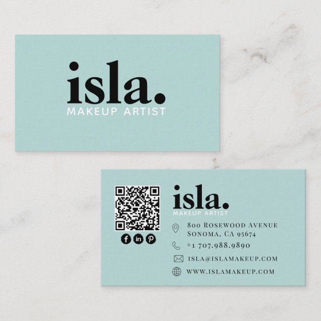 Modern Minimalist QR Code Makeup Artist Business Card (Front/Back)