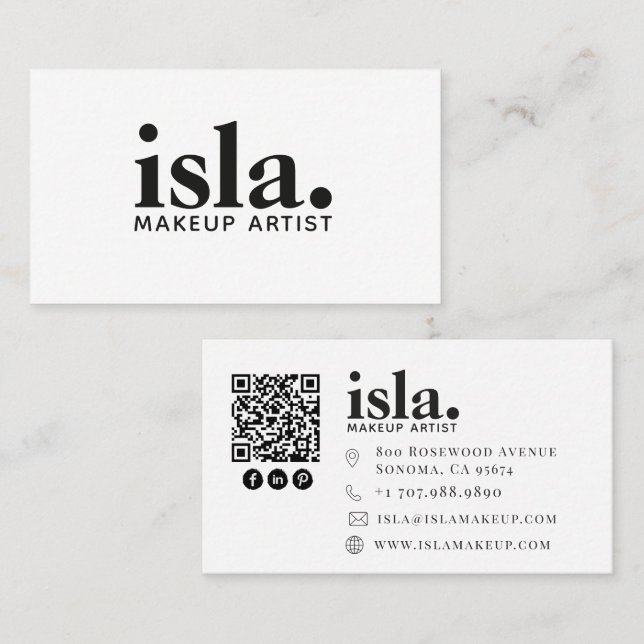 Modern Minimalist QR Code Makeup Artist Business Card (Front/Back)