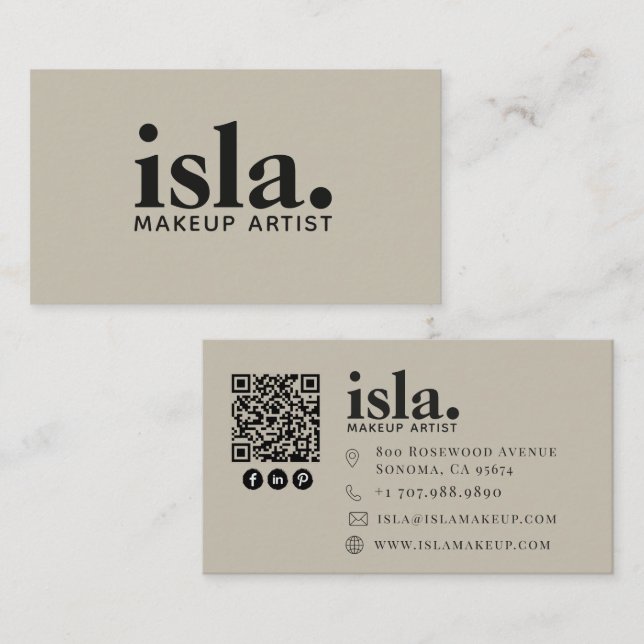 Modern Minimalist QR Code Makeup Artist Business Card (Front/Back)