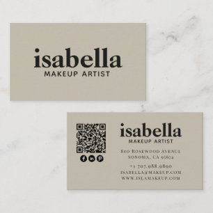 Modern Minimalist QR Code Makeup Artist Business Card