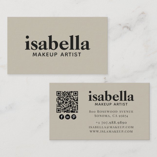 Modern Minimalist QR Code Makeup Artist Business Card (Front/Back)