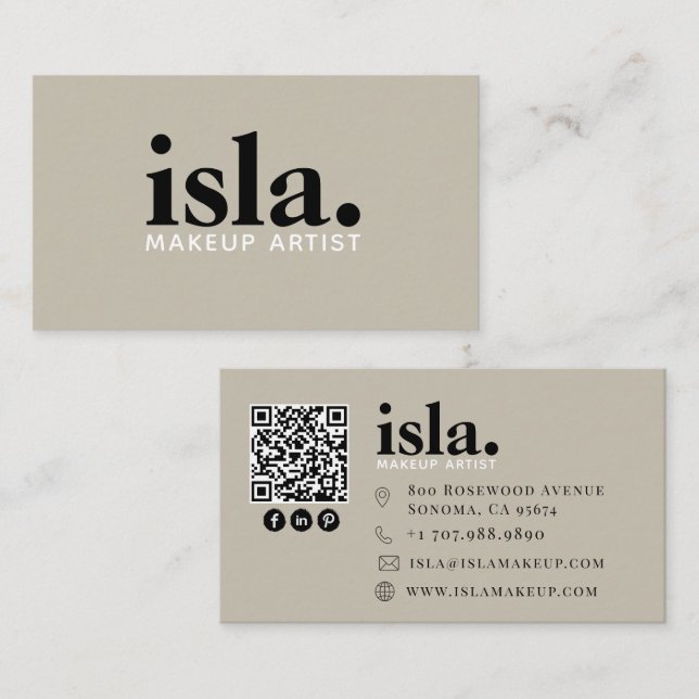 Modern Minimalist QR Code Makeup Artist Business Card (Front/Back)